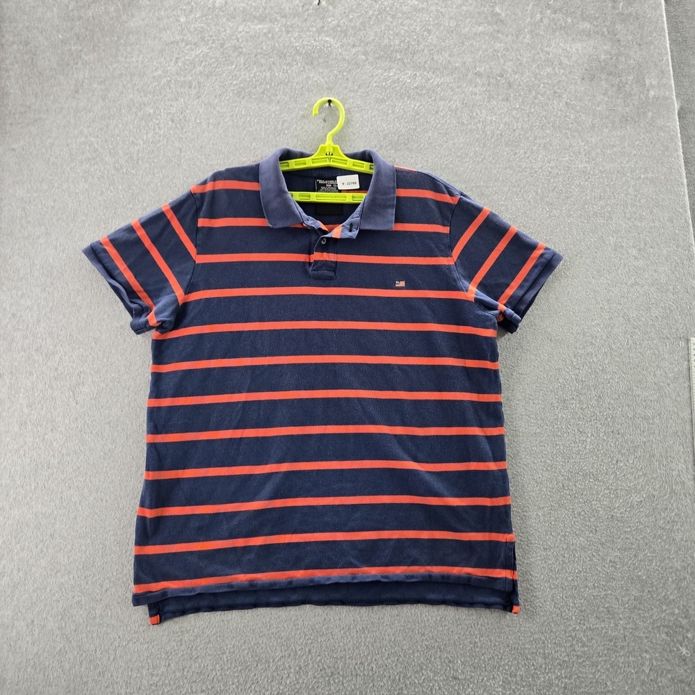VINTAGE Polo Jeans Co. Ralph Lauren Men Polo XXL Navy‎ Striped Logo Short Sleeve
